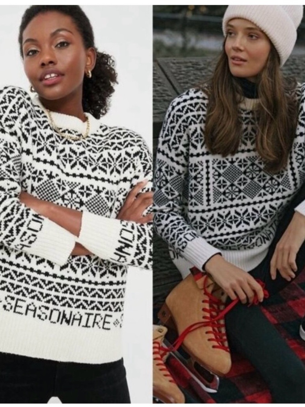 Tuckernuck Seasonaire Black and White Fair Isle Wool Knit Sweater Size Small